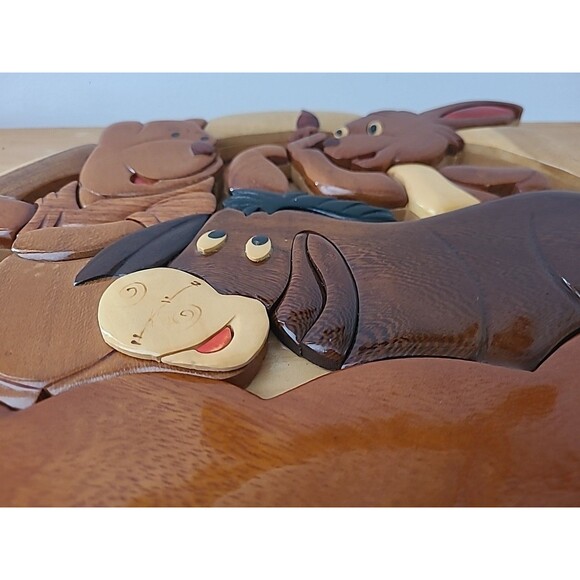 RARE Disney Winnie the Pooh, Eeyore, Rabbit Carved Wood Folk Wall Art - Picture 9 of 9